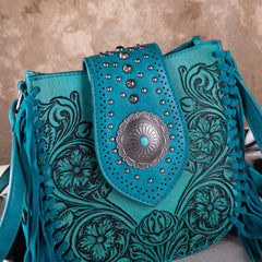 MW1249-8360 Montana West Tooled Collection Concealed Carry Crossbody - Turquoise