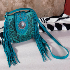 MW1249-8360 Montana West Tooled Collection Concealed Carry Crossbody - Turquoise
