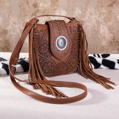 MW1249-8360 Montana West Tooled Collection Concealed Carry Crossbody - Brown