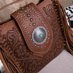 MW1249-8360 Montana West Tooled Collection Concealed Carry Crossbody - Brown