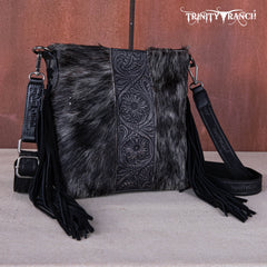 TR159G-9360   Trinity Ranch Hair-On Cowhide/Tooled Fringe Concealed Carry Crossbody Bag