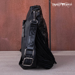 TR159G-9360   Trinity Ranch Hair-On Cowhide/Tooled Fringe Concealed Carry Crossbody Bag