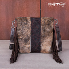 TR159G-9360   Trinity Ranch Hair-On Cowhide/Tooled Fringe Concealed Carry Crossbody Bag