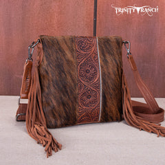 TR159G-9360   Trinity Ranch Hair-On Cowhide/Tooled Fringe Concealed Carry Crossbody Bag