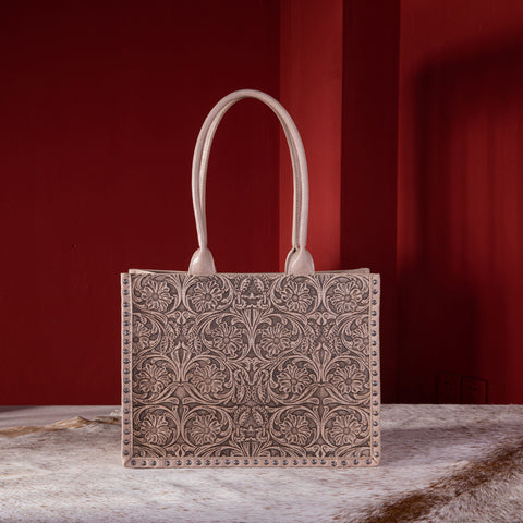 MWC-199  Montana West Vintage Floral Tooled Carry-All Tote - Tan