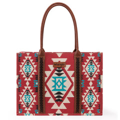 WG2203-8119 Wrangler Southwestern Pattern Dual Sided Print Canvas Wide Tote  Burgundy