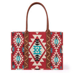 WG2203-8119 Wrangler Southwestern Pattern Dual Sided Print Canvas Wide Tote  Burgundy