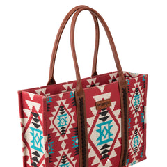 WG2203-8119 Wrangler Southwestern Pattern Dual Sided Print Canvas Wide Tote  Burgundy