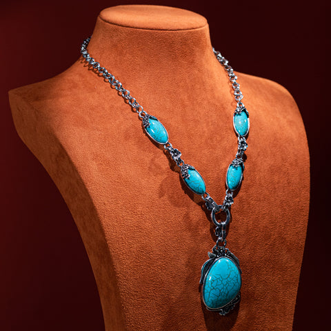 WJ-1037  Rustic Couture   Turquoise Concho Statement Necklace