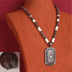 WNS-1045  Wrangler Jewelry Sets Navajo Concho Pendant Beaded Necklace Earrings Set