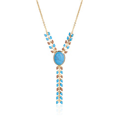 WNS-1057   Wrangler 14K Gold Western Y Necklace Oval Shaped  Natural Stone Pendant
