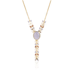 WNS-1057   Wrangler 14K Gold Western Y Necklace Oval Shaped  Natural Stone Pendant