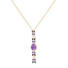 WNS-1058   Wrangler 14K Gold Western Wheat Necklace Tear Drop Shaped Natural Stone Pendant