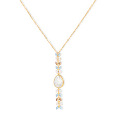 WNS-1058   Wrangler 14K Gold Western Wheat Necklace Tear Drop Shaped Natural Stone Pendant