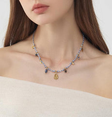WNS-1078   Wrangler Western 14K Rope Chain Necklace Charm Floral Disc Pendant
