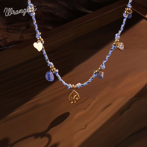 WNS-1075   Wrangler Western 14K Rope Chain Necklace Charm Tear Drop Pendant