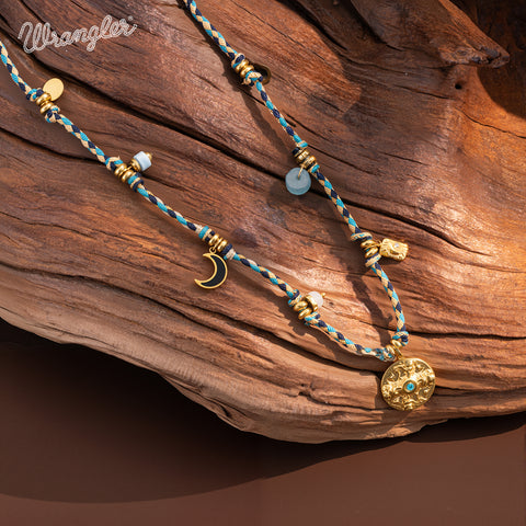 WNS-1076   Wrangler Western 14K Rope Chain Necklace Charm Sunburst Pendant (Copy)