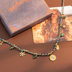 WNS-1077   Wrangler Western 14K Rope Chain Necklace Charm Sunburst Pendant