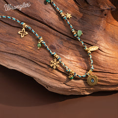 WNS-1077   Wrangler Western 14K Rope Chain Necklace Charm Sunburst Pendant