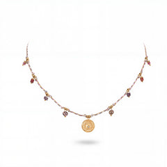WNS-1078   Wrangler Western 14K Rope Chain Necklace Charm Floral Disc Pendant