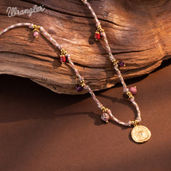 WNS-1078   Wrangler Western 14K Rope Chain Necklace Charm Floral Disc Pendant