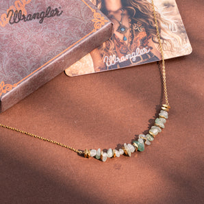 WNS-1106GN Wrangler 14K Gold Natural Stone Chips Beaded Choker Necklace - Green
