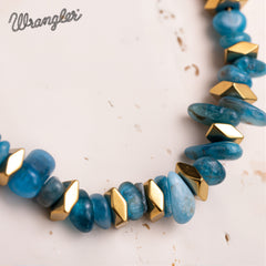WNS-1106TQ Wrangler 14K Gold Natural Stone Chips Beaded Choker Necklace -Turquoise