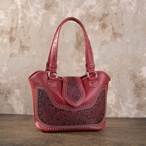 WRLH-8005 Montana West Tooling Concealed Carry Collection Handbag- Red