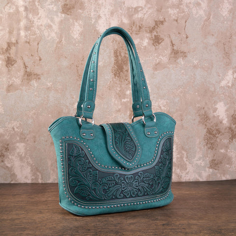 WRLH-8005 Montana West Tooling Concealed Carry Collection Handbag- Turquoise