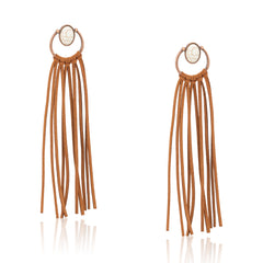 RCE-1114 Rustic Couture's  Bohemian Suede Tassel Hoop Statement Earrings