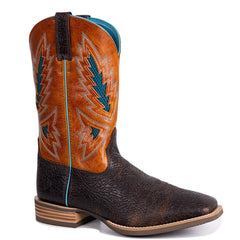 PLT-103607 Western Men's Cracked Leather Embroidered Square Toe Cowboy Full Grain Leather Boots