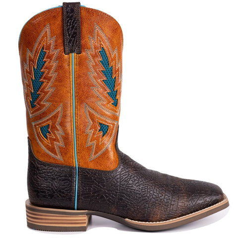 PLT-103607 Western Men's Cracked Leather Embroidered Square Toe Cowboy Full Grain Leather Boots