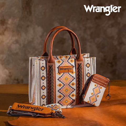 WG2202-8120SW  Wrangler Aztec Small Tote/Crossbody and Card Case Set 2Pc- Coffee