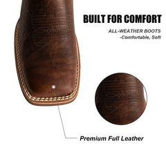 PLT-203608  Western Women's Embroidered Wide Toe Cowgirl Genuine Leather Boots