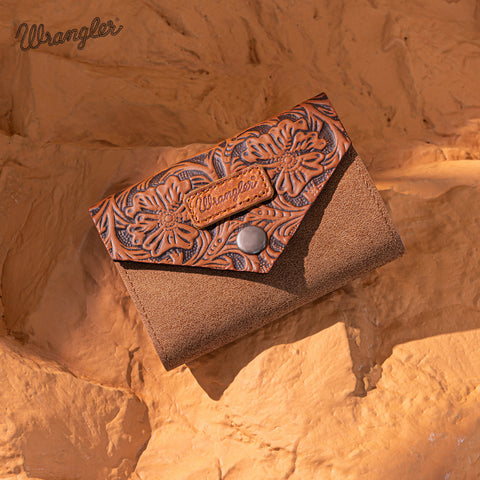 WG224-W072  Wrangler Floral Tooled Card Holder - Brown
