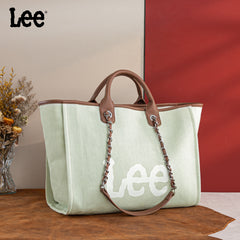 LEE45-345  LEE Canvas Denim Top Handle/Chain Strap Wide Tote