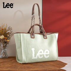 LEE45-345  LEE Canvas Denim Top Handle/Chain Strap Wide Tote