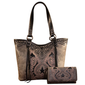MW1137G-8005 Montana West Cut-Out Collection Concealed Carry Tote D with Wallet Set - Black