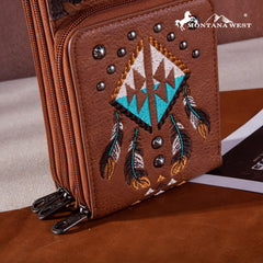 MW1246-183A  Montana West Embroidered Arrows Feathers Collection Phone Wallet/Crossbody