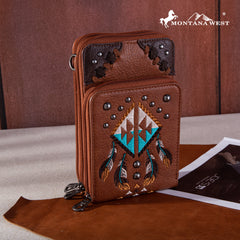 MW1246-183A  Montana West Embroidered Arrows Feathers Collection Phone Wallet/Crossbody