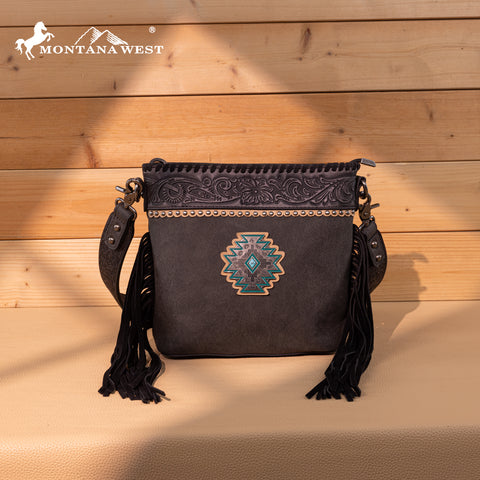 MW1350-8360 Montana West Tooled Aztec Concho Collection Crossbody -Black