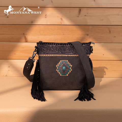 MW1350-8360 Montana West Tooled Aztec Concho Collection Crossbody -Black