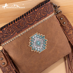MW1350-8360 Montana West Tooled Aztec Concho Collection Crossbody -Brown