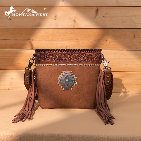 MW1350-8360 Montana West Tooled Aztec Concho Collection Crossbody -Brown