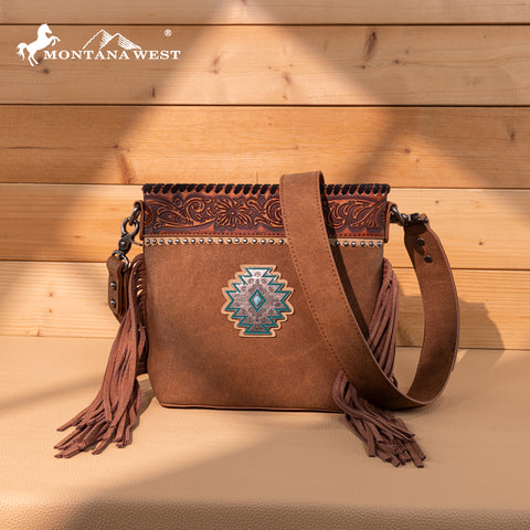 MW1350-8360 Montana West Tooled Aztec Concho Collection Crossbody -Brown