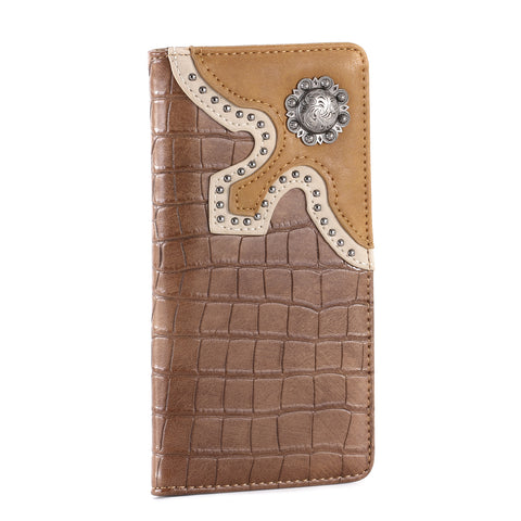 MW-608  Croc Print Men's Bifold Long PU Leather Wallet