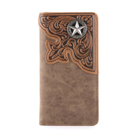MW-610  Embossed Lone Star Concho Men's Bifold Long PU Leather Wallet