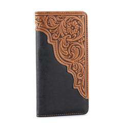 MW-612  Embossed Floral  Men's Bifold Long PU Leather Wallet