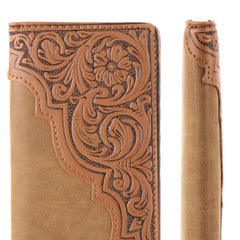 MW-613  Embossed Floral  Men's Bifold Long PU Leather Wallet
