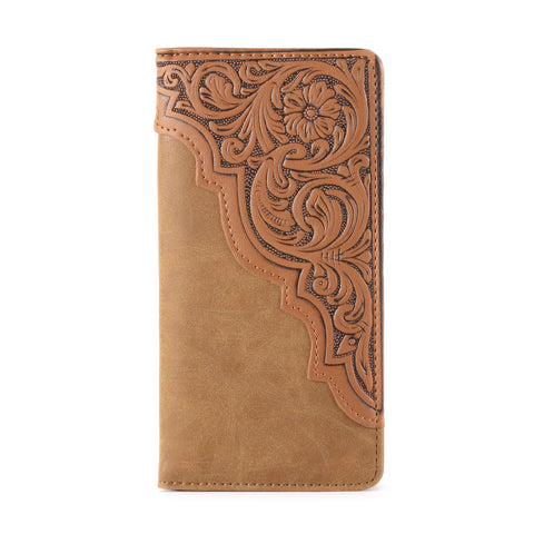 MW-613  Embossed Floral  Men's Bifold Long PU Leather Wallet